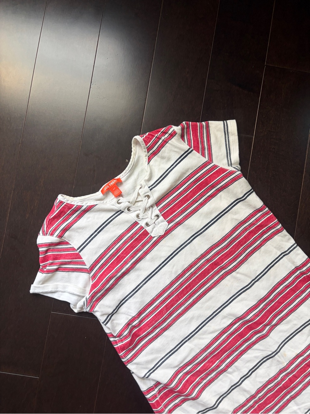 Joe Fresh Red and White Striped Lace-Up Short Sleeve Dress